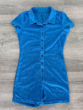 Jaded Blue Embossed Towelling Playsuit Size XS